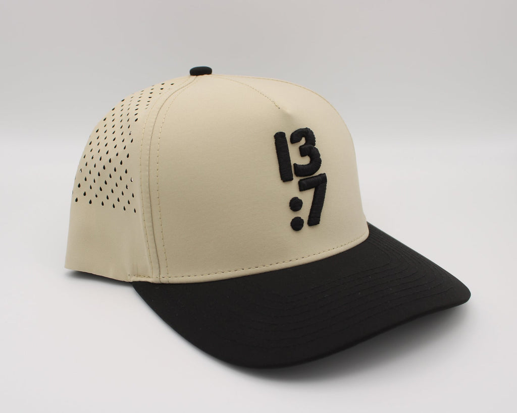 Tan Hat with Black Bill - 13:7 Puff Lettering