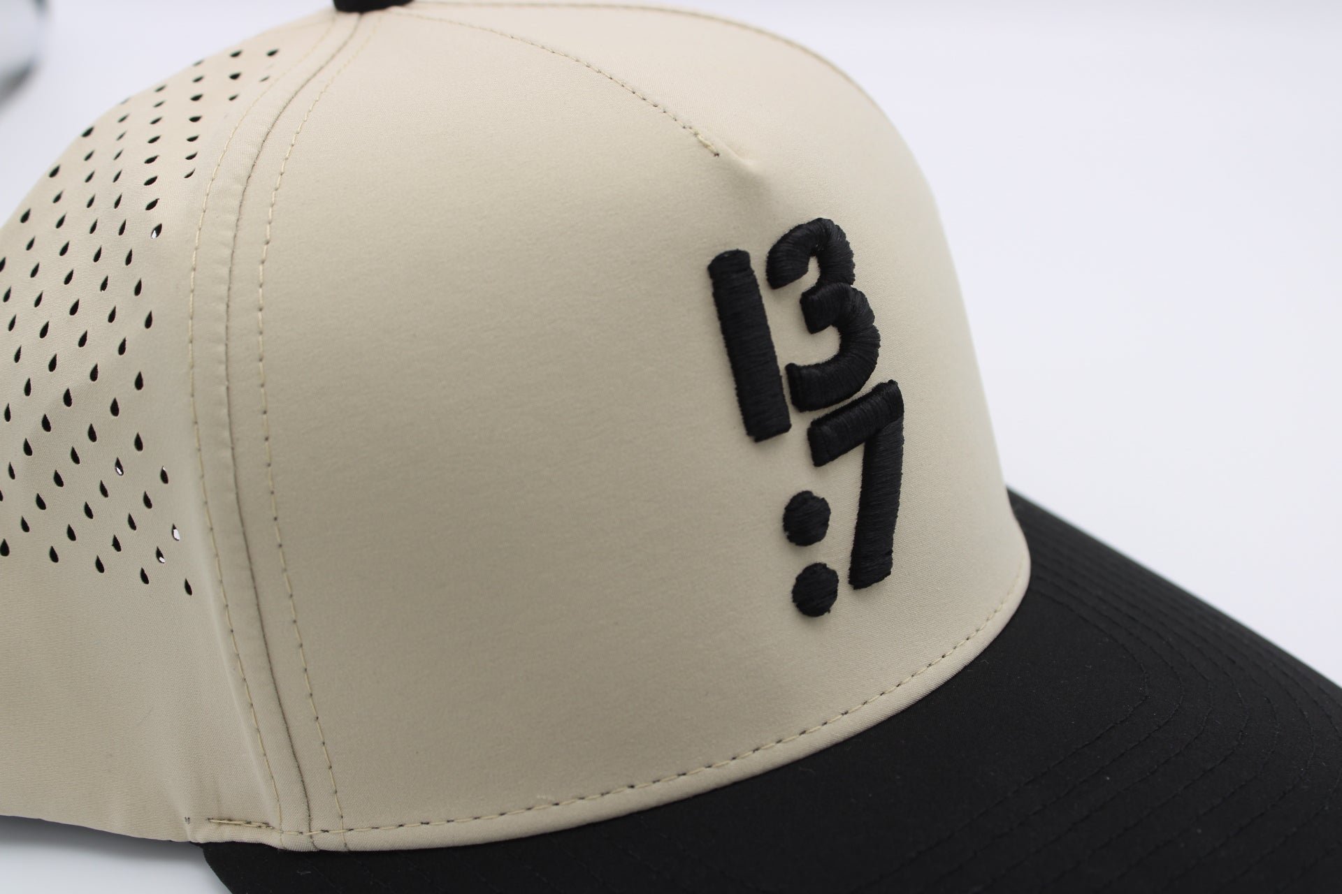 Tan Hat with Black Bill - 13:7 Puff Lettering