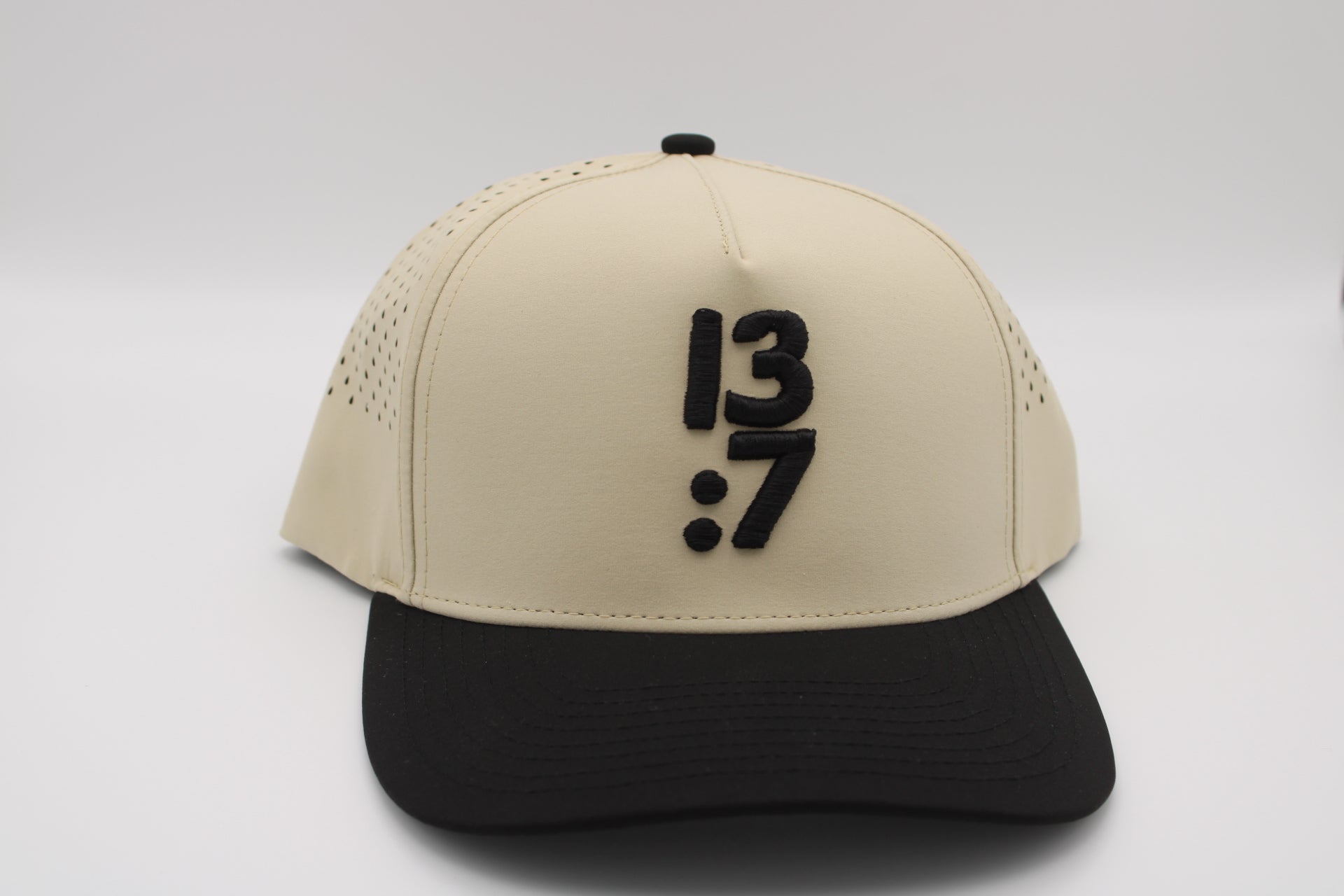 Tan Hat with Black Bill - 13:7 Puff Lettering