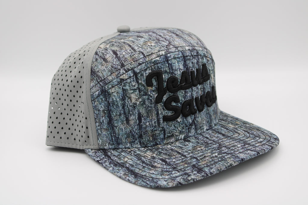 Tree Bark Camo - "Jesus Saves" Black Puff Font