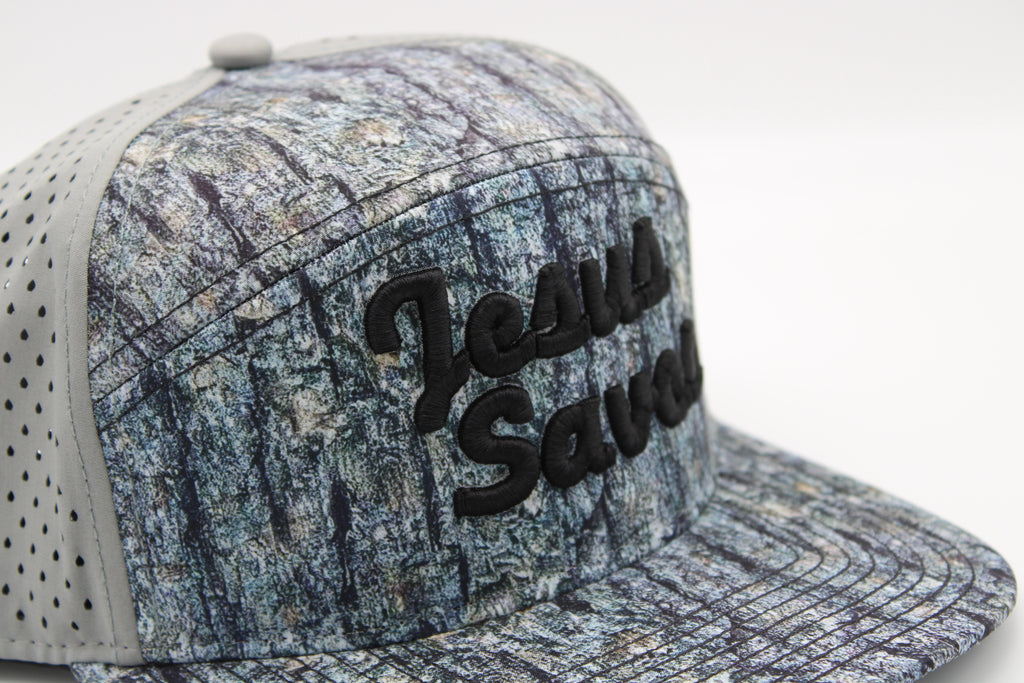 Tree Bark Camo - "Jesus Saves" Black Puff Font