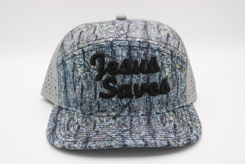 Tree Bark Camo - "Jesus Saves" Black Puff Font