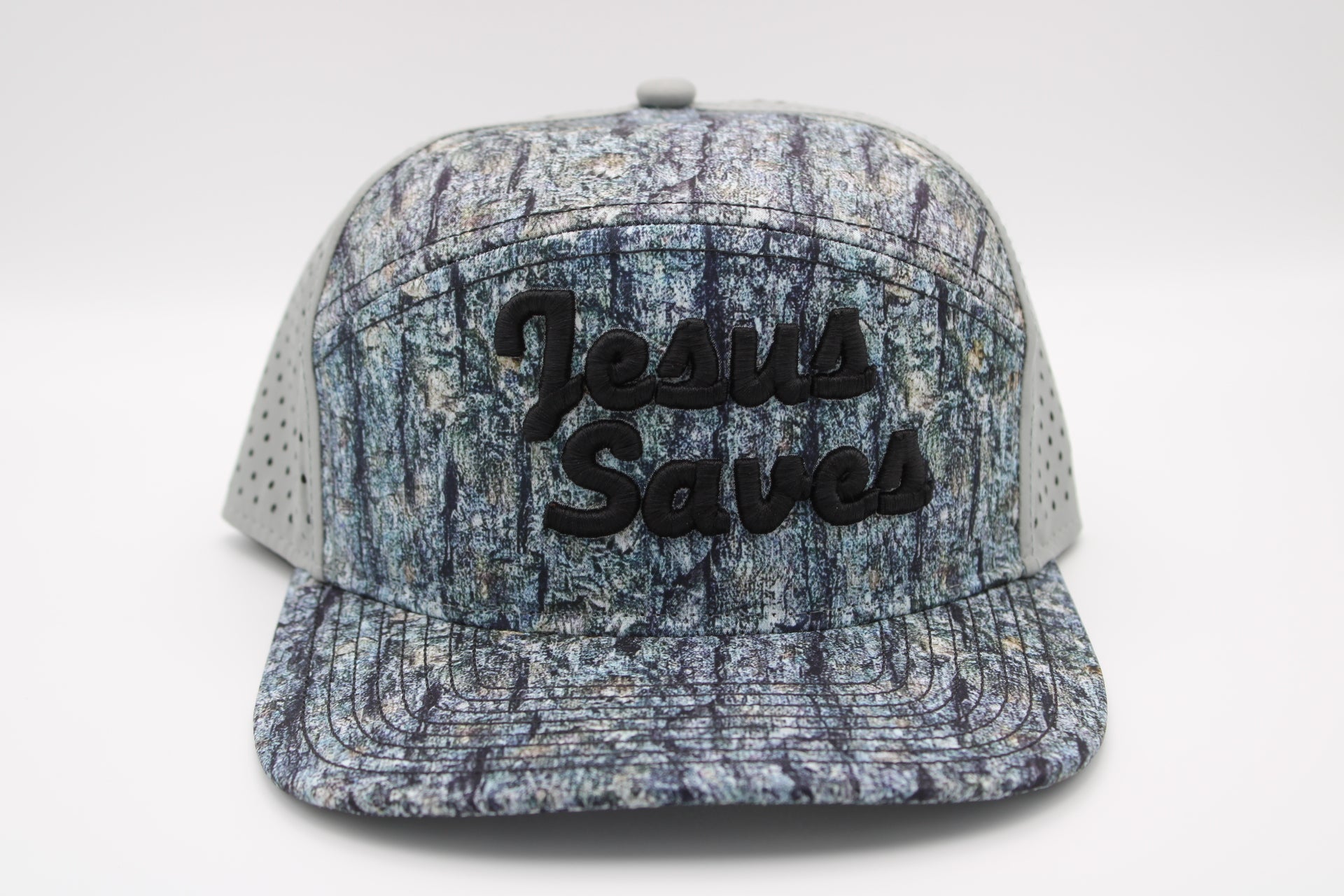 Tree Bark Camo - "Jesus Saves" Black Puff Font